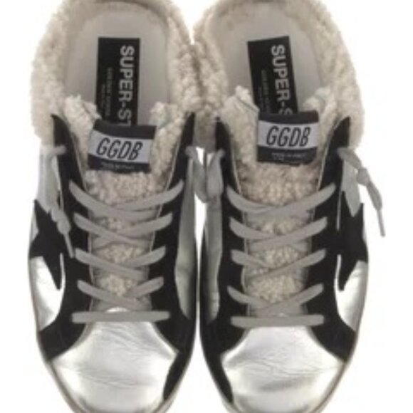 Golden Goose Super-Star Sabot Silver/Black Leather low shearling sneaker - Picture 1 of 11